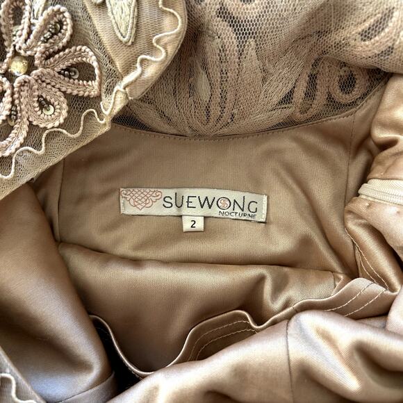 NWT Sue Wong Nocturne Nude Embroidered Sequin Gown Maxi Formal Dress Mandarin - Picture 7 of 16